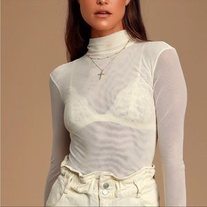Free people double layer ivory mesh turtleneck top